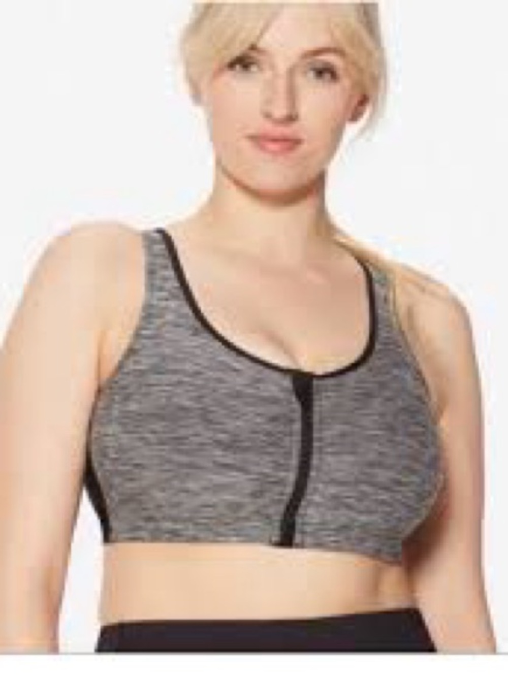 Ruby Ribbon Zip Front Sports Bra Gray Space Dye Racerback Supportive Activewear